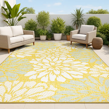 Zinnia Modern Floral Textured Weave Indoor/outdoor Area Rug
